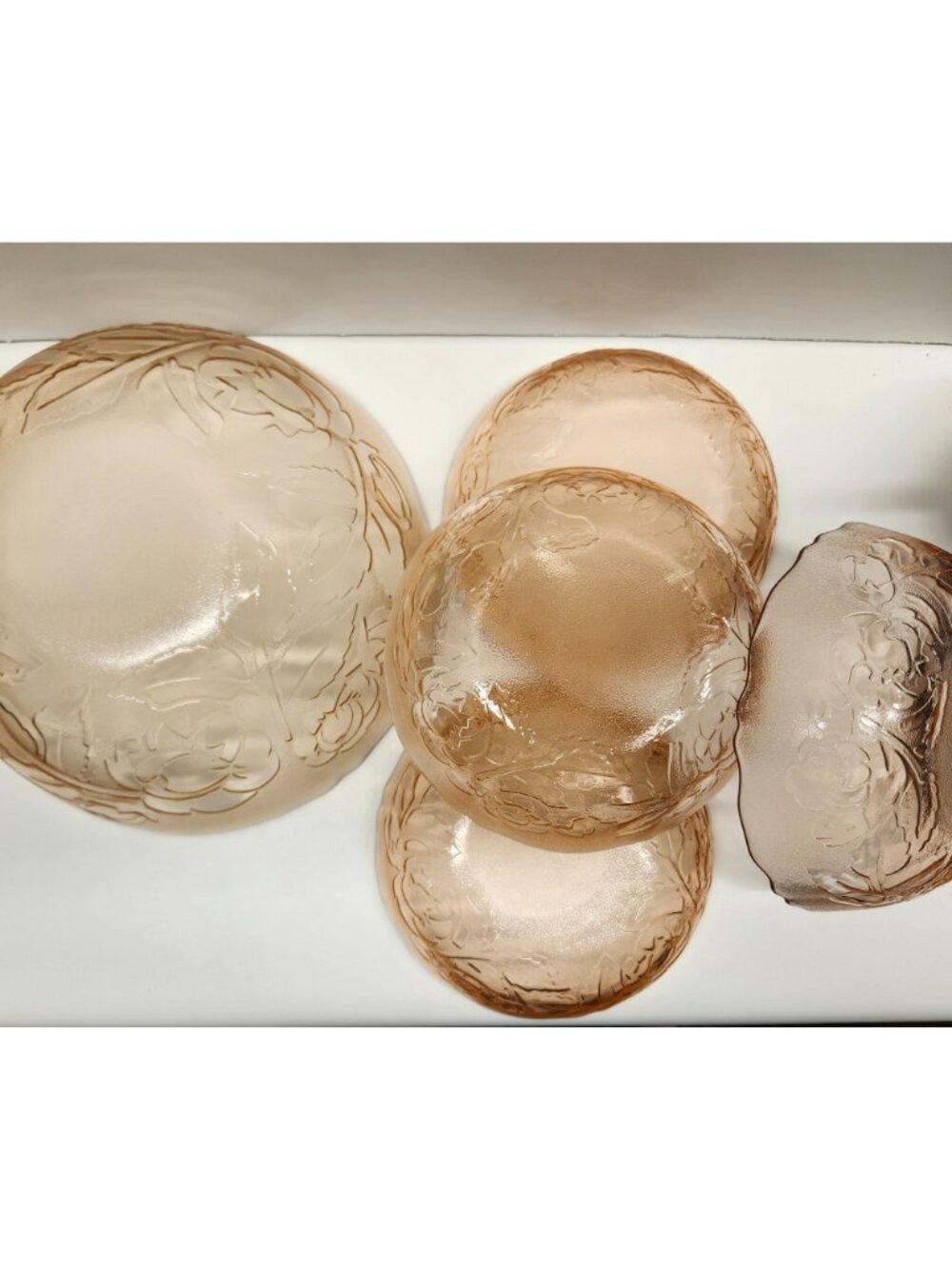 Arcoroc Rosa Pink Glass Salad Bowl Serving Set Rosaline France